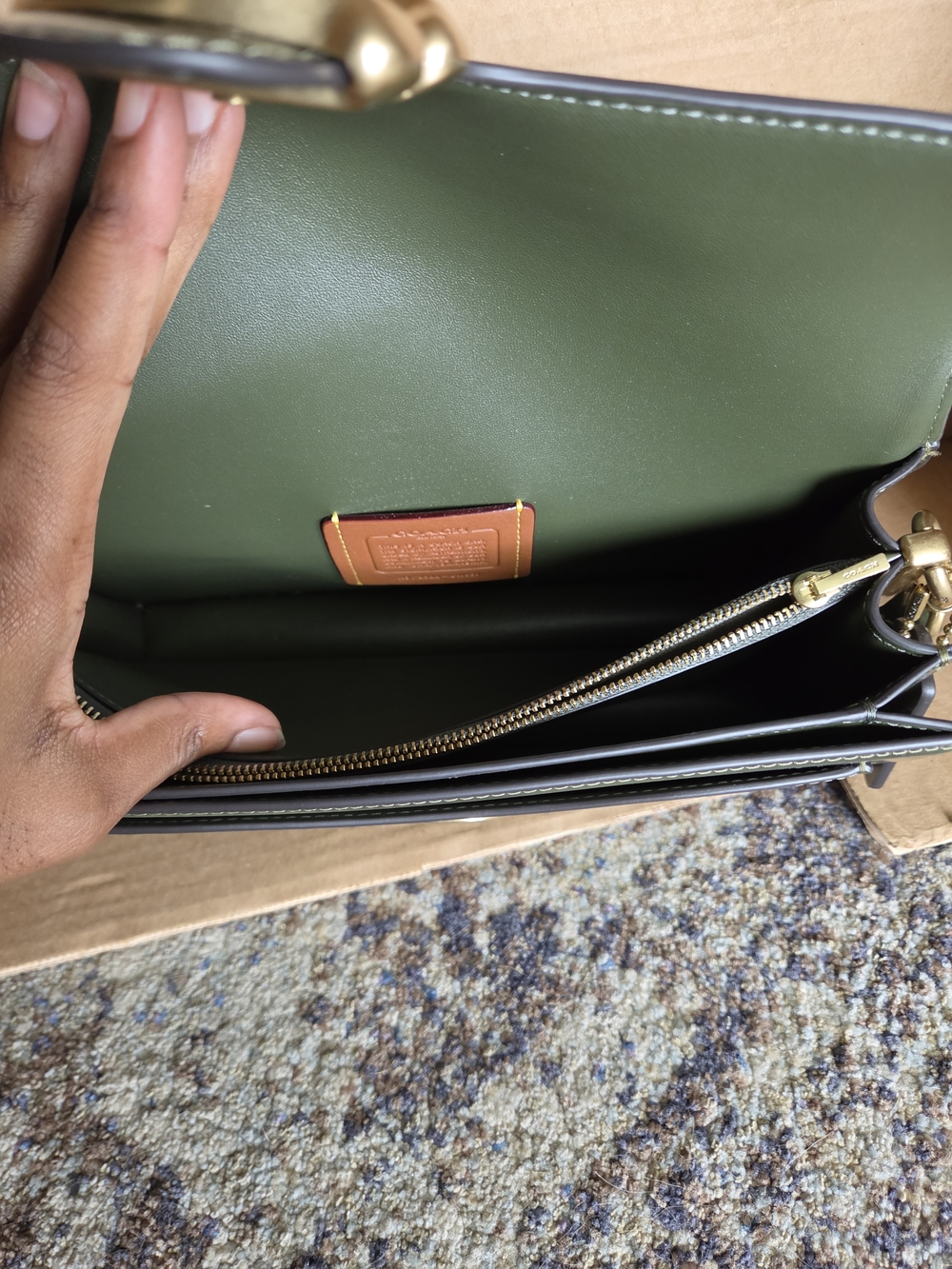 Coach Olive Green Spazzolato Leather Tabby 26 Shoulder Bag with Brass Hardware - Picture 15 of 16